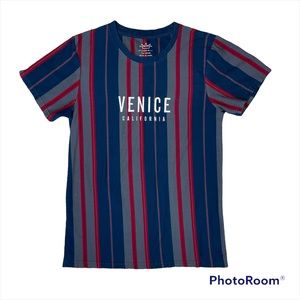 Blue Crown Venice California Men’s Shirt Embroidered Striped Tee Blue Red Size M